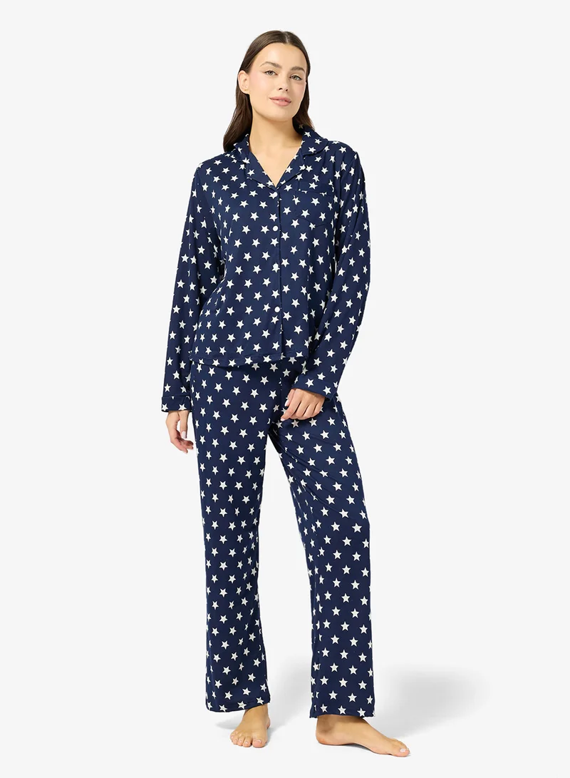 Ginger Polka Dot Button Up Shirt & Pyjama Set